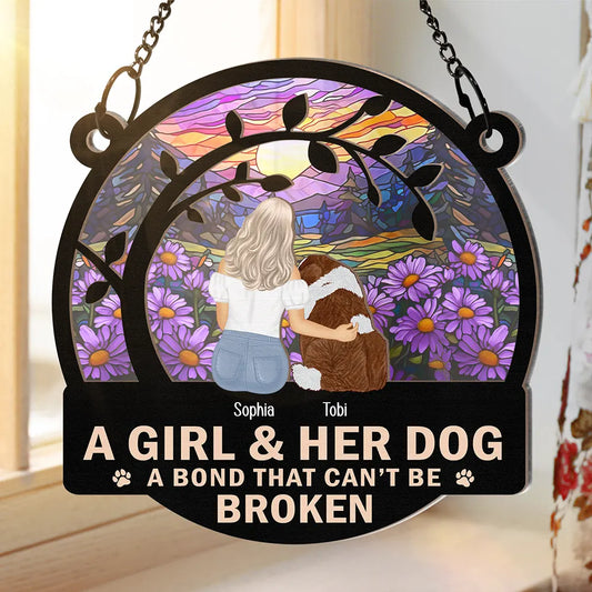 Shineful Hanging Suncatcher Personalized Flower Field A Girl And Her Dog