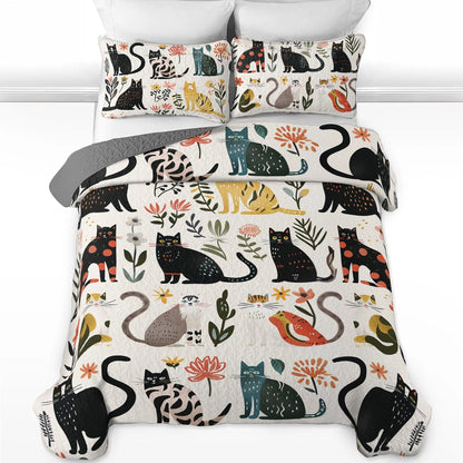 Shineful All Season Quilt 3-Piece Set Botanical Cat Bliss