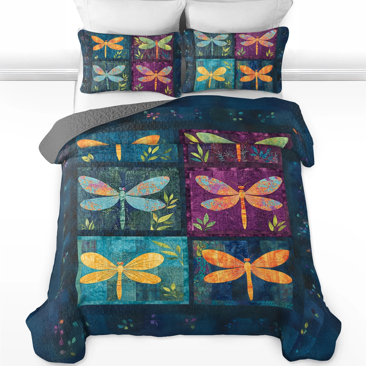 Shineful All Season Quilt 3-Piece Set Dragonfly Dreamscape