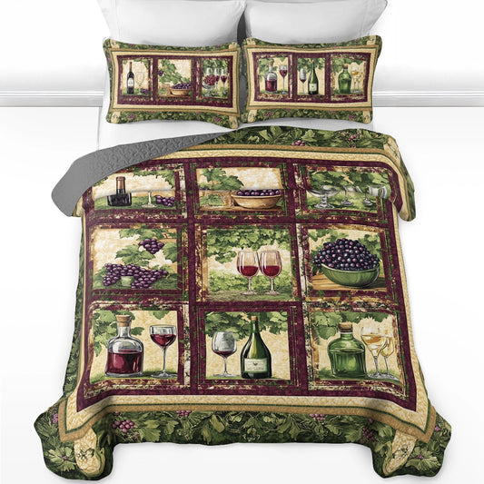 Shineful All Season Quilt 3-teiliges Set, Weinrot, Vintage Vineyard