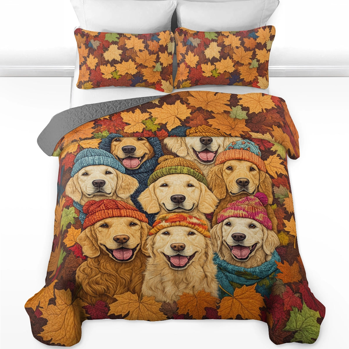 Shineful All Season Quilt 3-teiliges Set Golden Pups Autumn