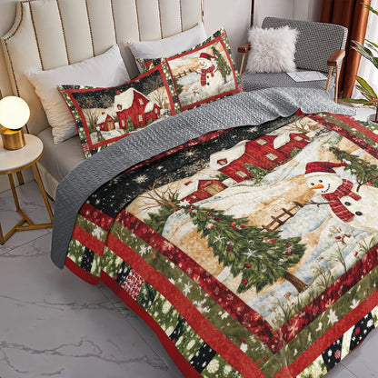 Shineful All Season Quilt 3-Piece Set Snowman's Christmas Dream