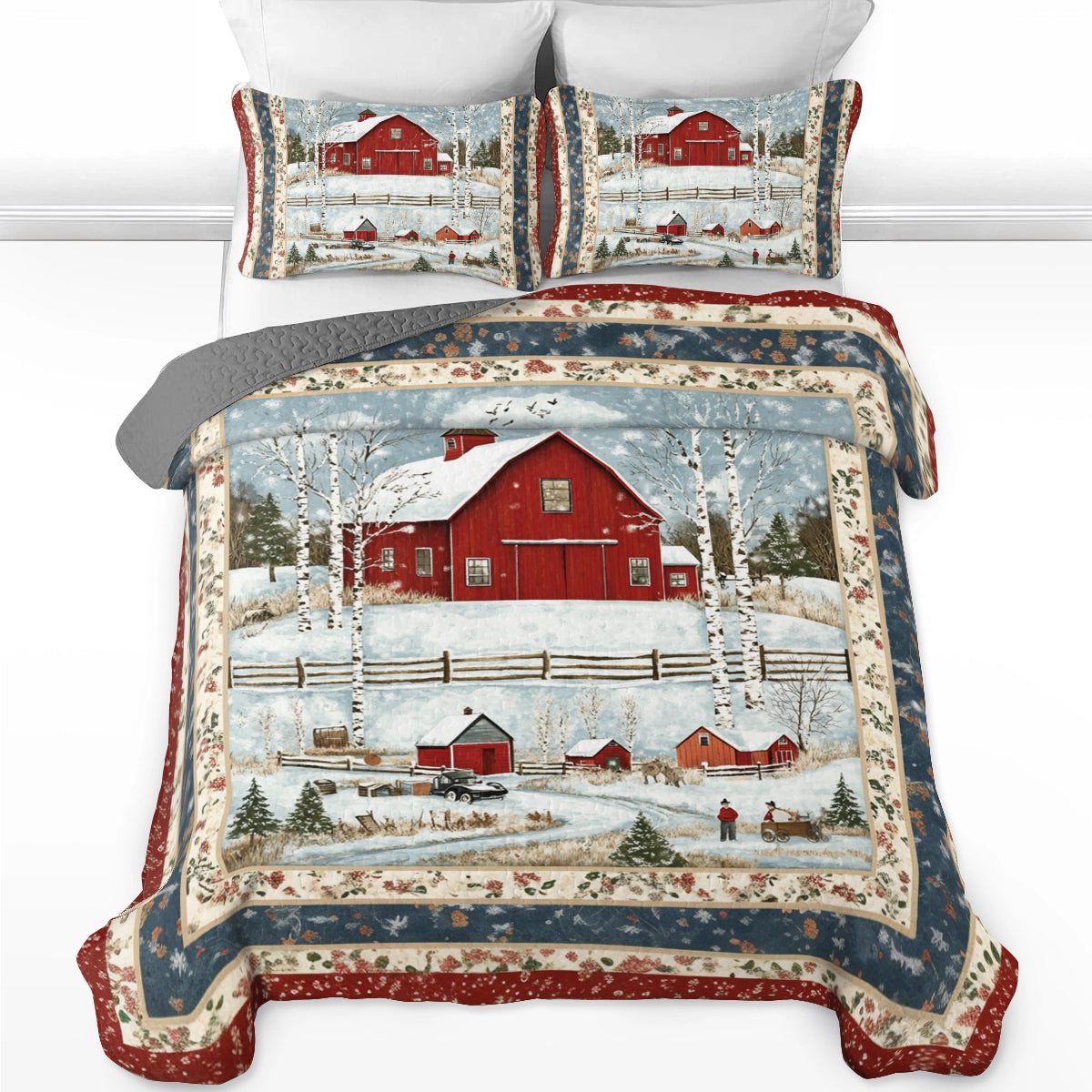 Shineful All Season Quilt 3-Piece Set Red Barn Christmas