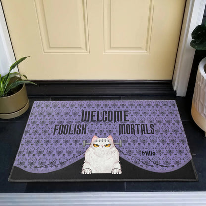 Shineful Doormat Personalized Welcome Foolish Mortals Cat