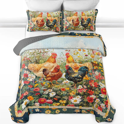 Ensemble de courtepointe toutes saisons Shineful 3 pièces Chicken Country Rooster Delight 