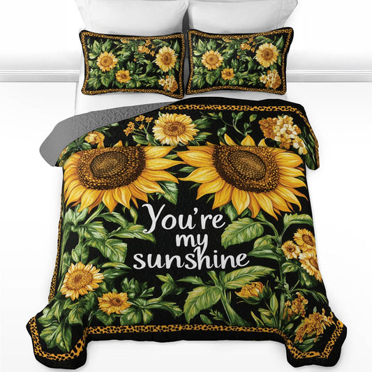 Shineful All Season Quilt 3-Piece Set Sunflower Quote