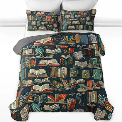 Shineful All Season Quilt 3-Piece Set Reading Enchanted Library