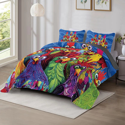 Shineful All Season Quilt 3-Piece Set - Chicken Funky Roosters