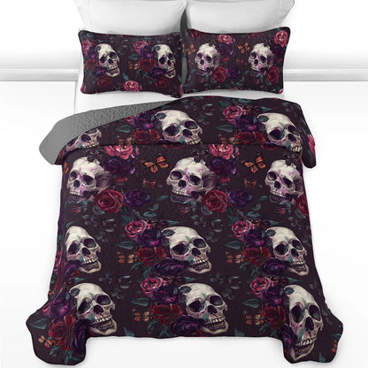 Shineful All Season Quilt 3-Piece Set Gothic Rose Skull