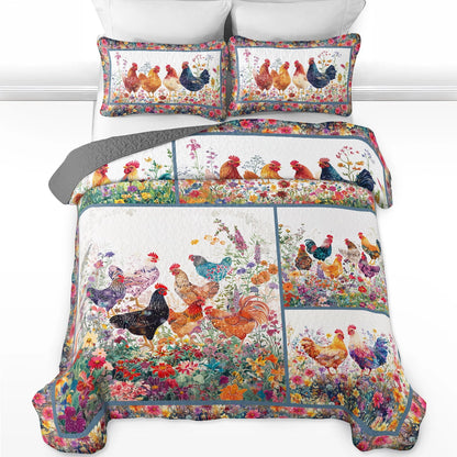 Shineful All Season Quilt 3-Piece Set Chicken Spring Bliss