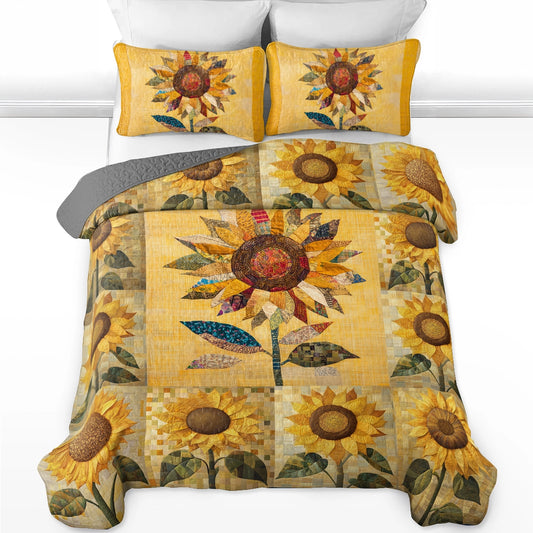 Shineful All Season Quilt 3-Piece Set Golden Patchwork Sunflower