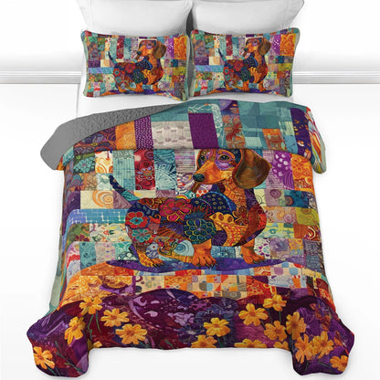 Shineful All Season Quilt 3-Piece Set Patchwork Floral Dachshund