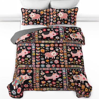 Shineful All Season Quilt 3-Piece Set Piggy Garden