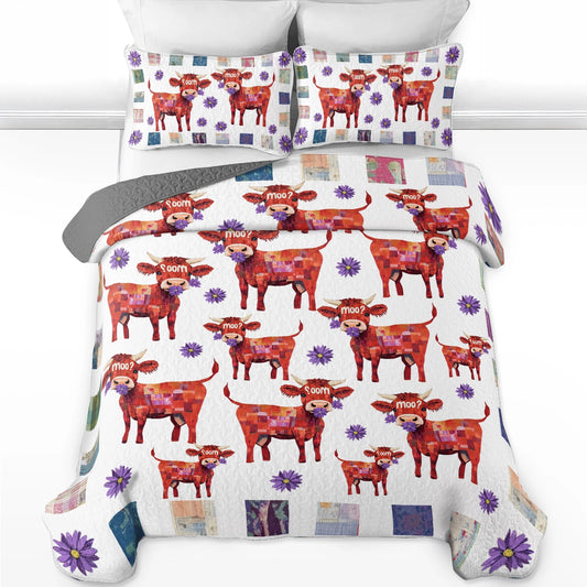 Shineful All Season Quilt 3-Piece Set Adorable Cow