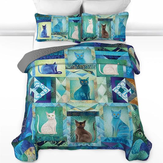 Ensemble de courtepointe toutes saisons Shineful 3 pièces Mystic Cat