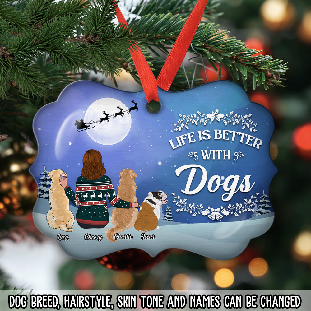 Life Is Better With Dogs Christmas - Personalized Custom Aluminium Ornament