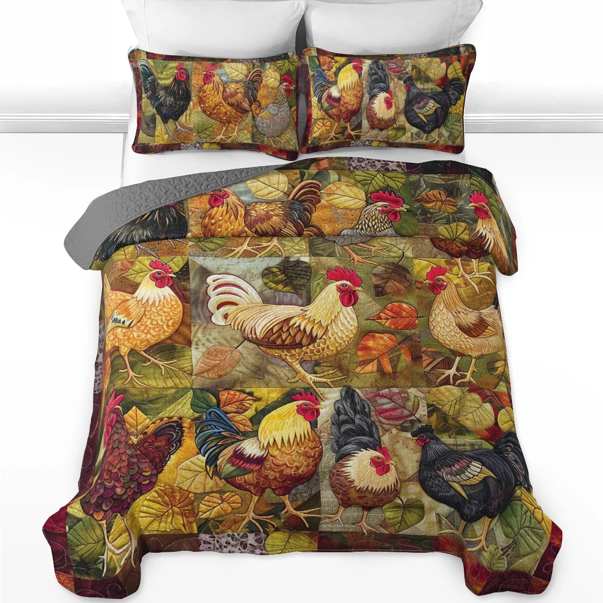 Ensemble de courtepointe toutes saisons Shineful 3 pièces Harvest Chicken