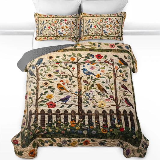 Shineful All Season Quilt 3-Piece Set Bird Birdsong Garden