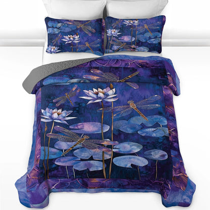 Shineful All Season Quilt 3-Piece Set Midnight Dragonfly Dreams