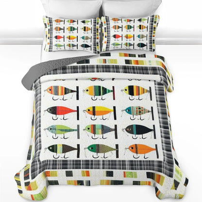 Shineful All Season Quilt 3-Piece Set Vintage Fishing Lures