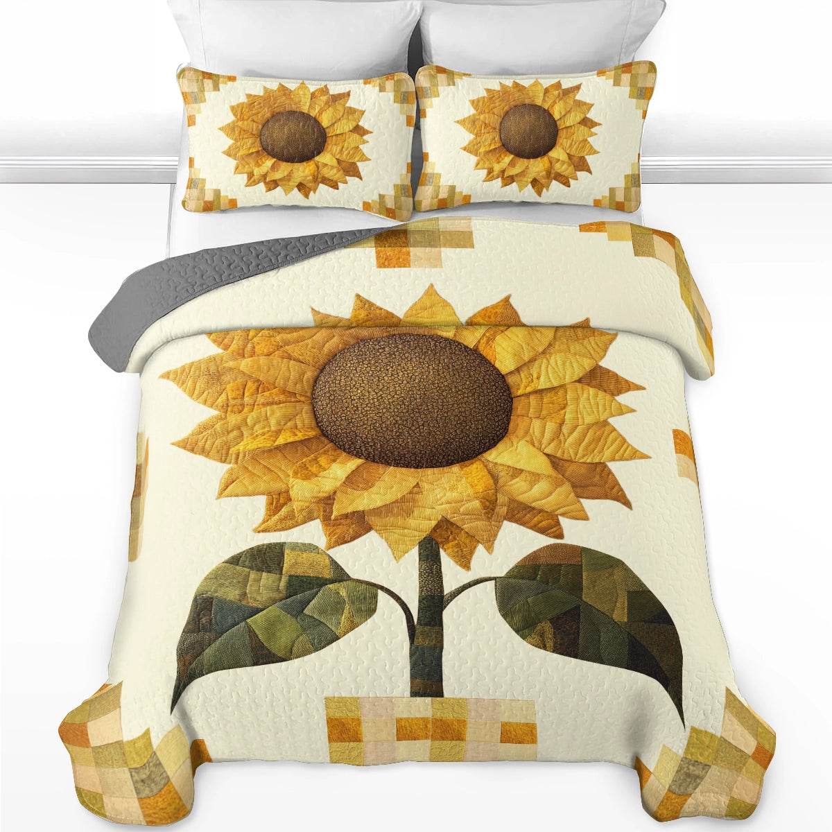 Shineful All Season Quilt 3-Piece Set Golden Sunflower