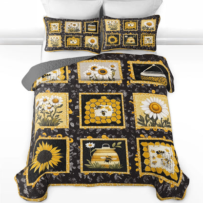 Shineful All Season Quilt 3-Piece Set Sunflower Bee Haven