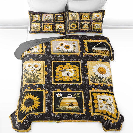 Ensemble de courtepointe toutes saisons Shineful 3 pièces Sunflower Bee Haven