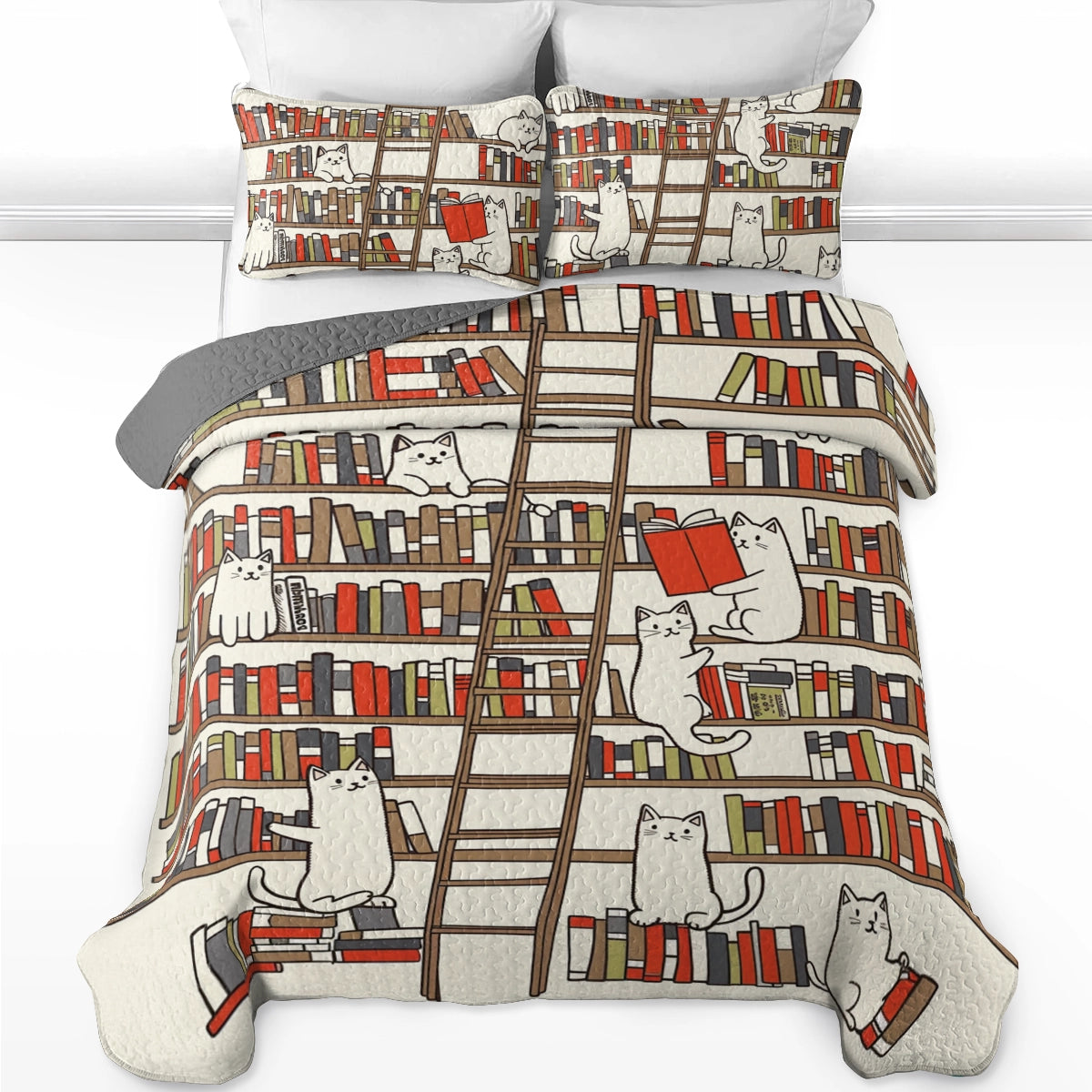 Shineful All Season Quilt 3-Piece Set Reading Bookish Cats