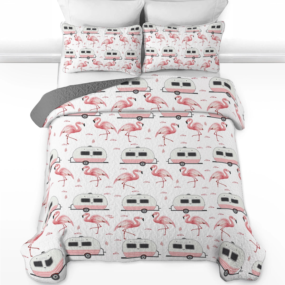 Shineful All Season Quilt 3-Piece Set Pink Flamingo Camper