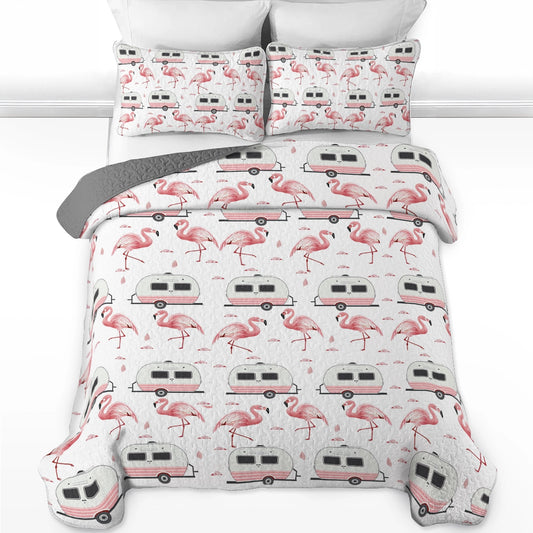 Shineful All Season Quilt 3-teiliges Set Pink Flamingo Camper