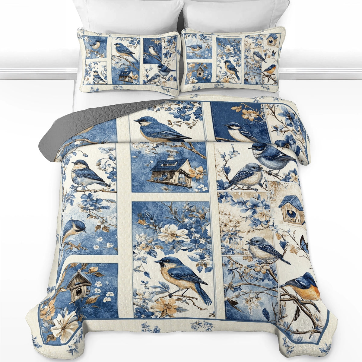 Ensemble de courtepointe toutes saisons Shineful 3 pièces Bluebird Haven