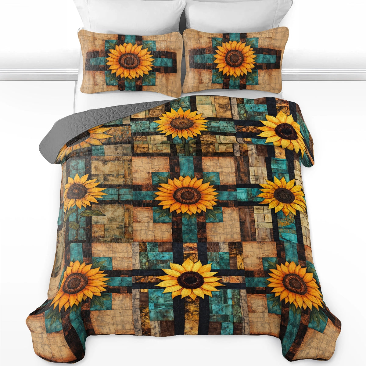 Shineful All Season Quilt 3-teiliges Set God Rustic Sunflower