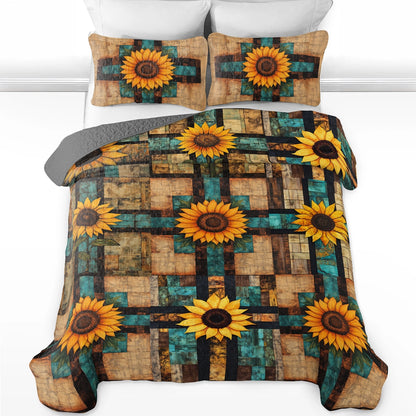 Shineful All Season Quilt 3-Piece Set God Rustic Sunflower