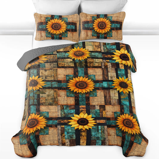 Ensemble de courtepointe toutes saisons Shineful 3 pièces God Rustic Sunflower