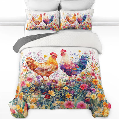 Shineful All Season Quilt 3-Piece Set Country Chicken Romance