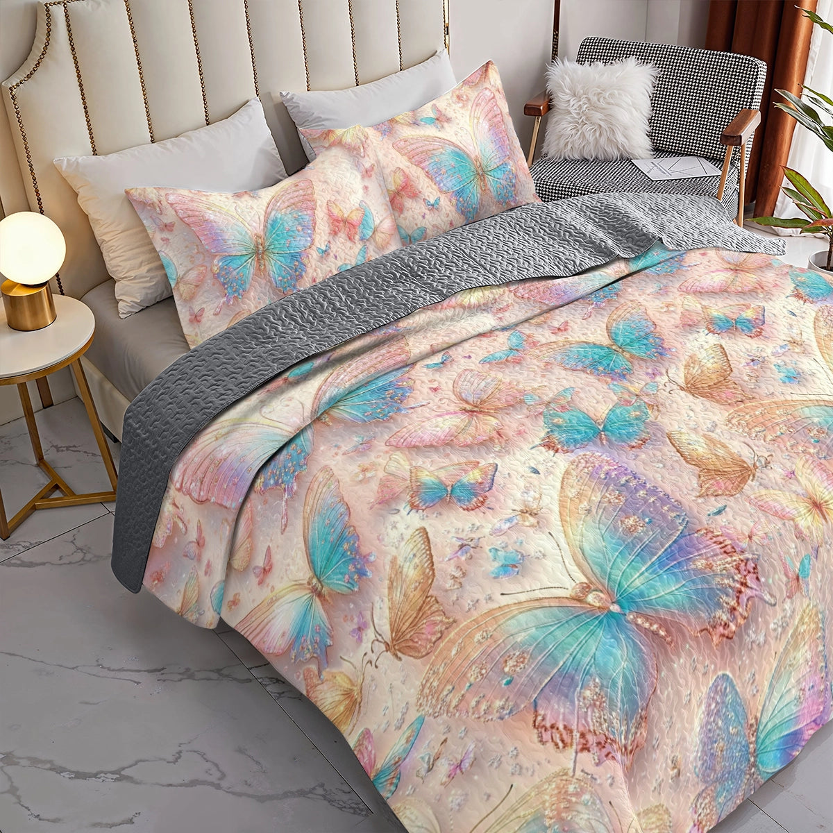 Shineful All Season Quilt 3-Piece Set - Butterfly Fluttering Fantasy