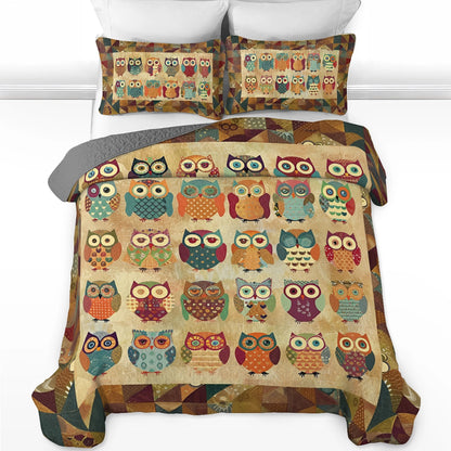 Shineful All Season Quilt 3-Piece Set Cute Owl Nest