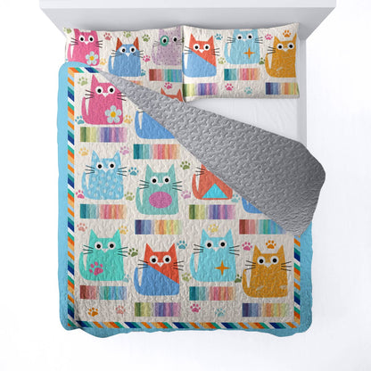 Shineful All Season Quilt 3-Piece Set Colorful Kitten