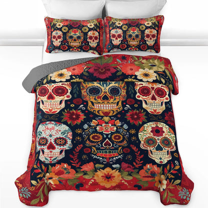 Shineful All Season Quilt 3-Piece Set Vibrant Sugar Skull