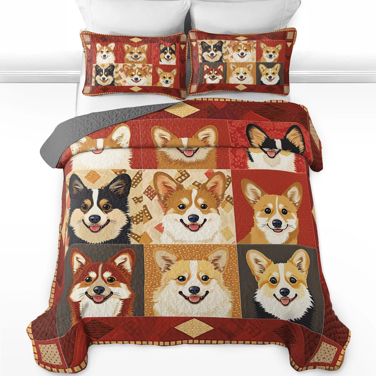 Ensemble de courtepointe toutes saisons Shineful 3 pièces Corgi Coziness 