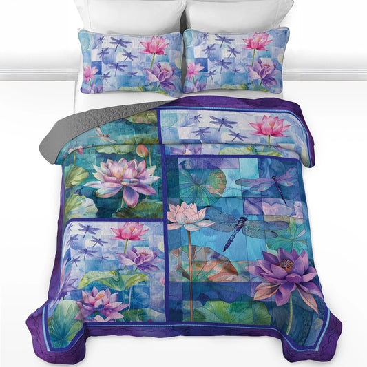 Shineful All Season Quilt 3-Piece Set Lily Dragonfly Harmony