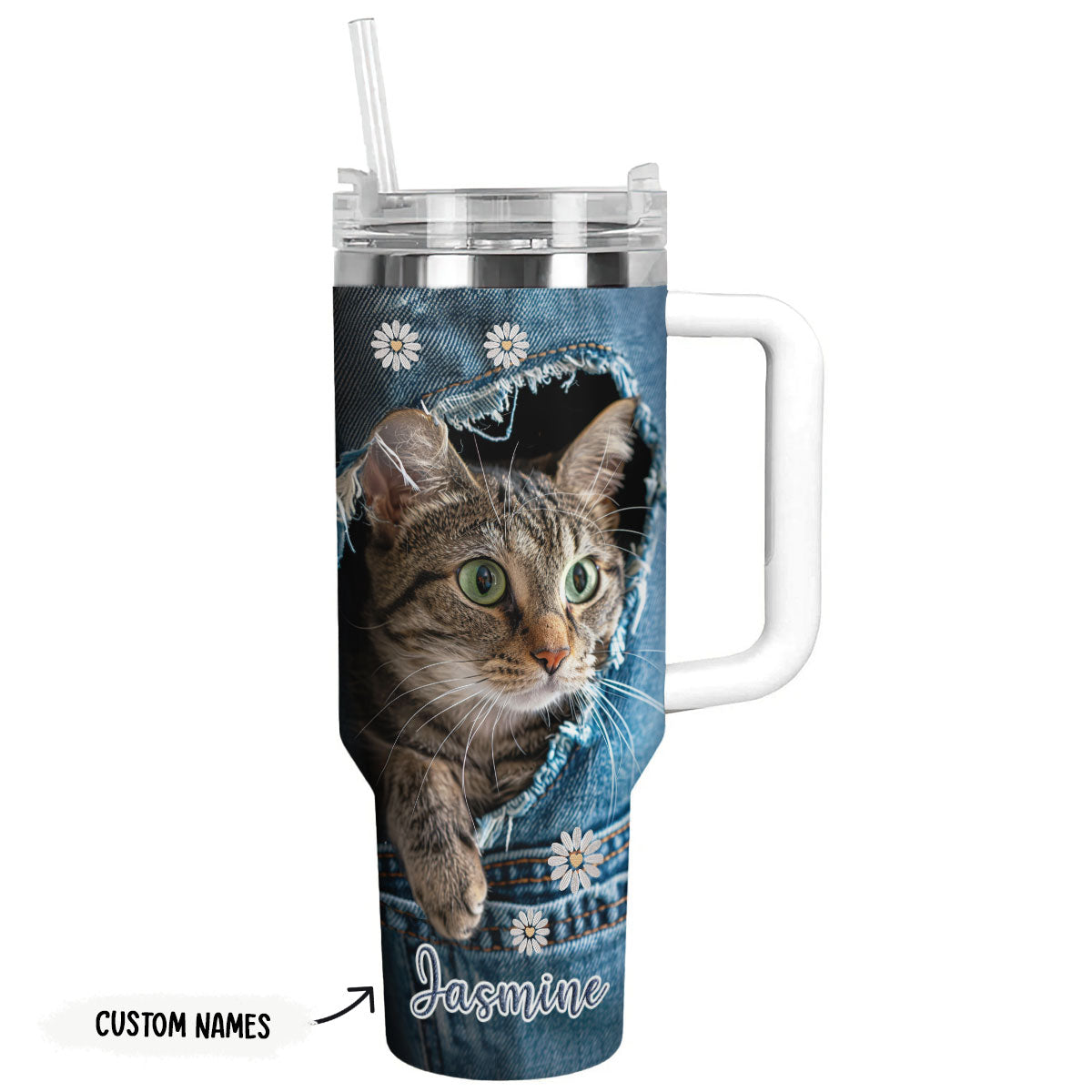 Shineful Tumbler Personalized Denim Cat Delight