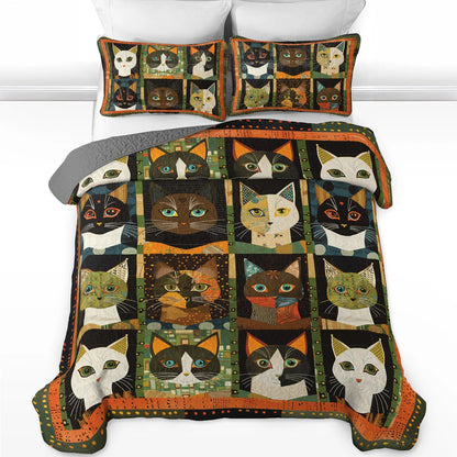 Shineful All Season Quilt 3-Piece Set Cat Faces Fantasy