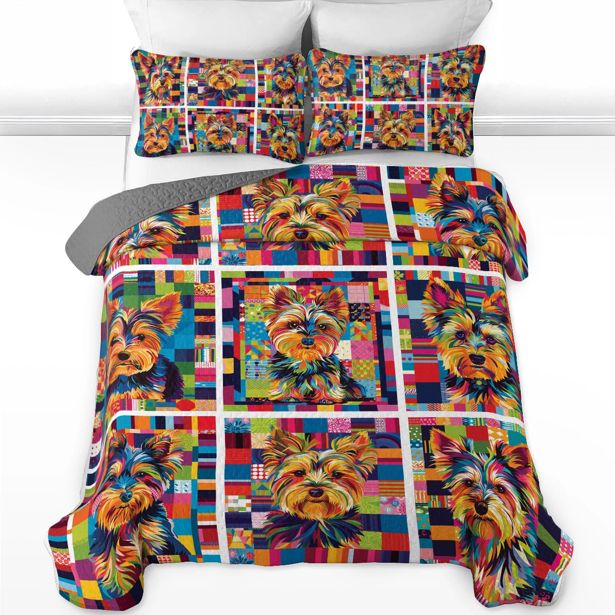 Shineful All Season Quilt 3-Piece Set Colorful Yorkie Delight