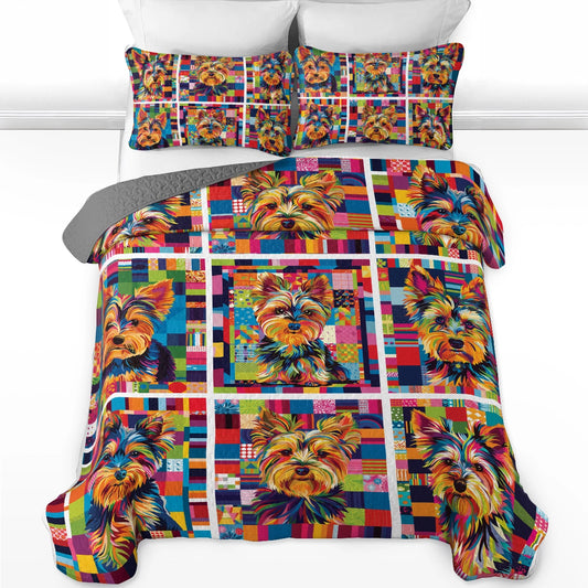 Shineful All Season Quilt 3-teiliges Set Bunte Yorkie Delight