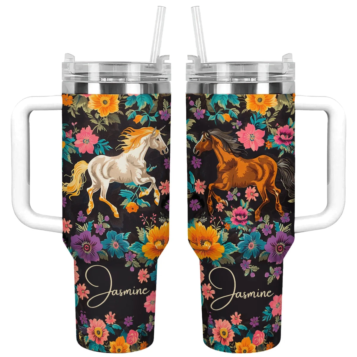 Shiny Tumbler Personalisiert Pferd Floral Reitsport