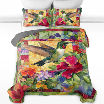 Shineful All Season Quilt 3-Piece Set Garden Glow Hummingbird