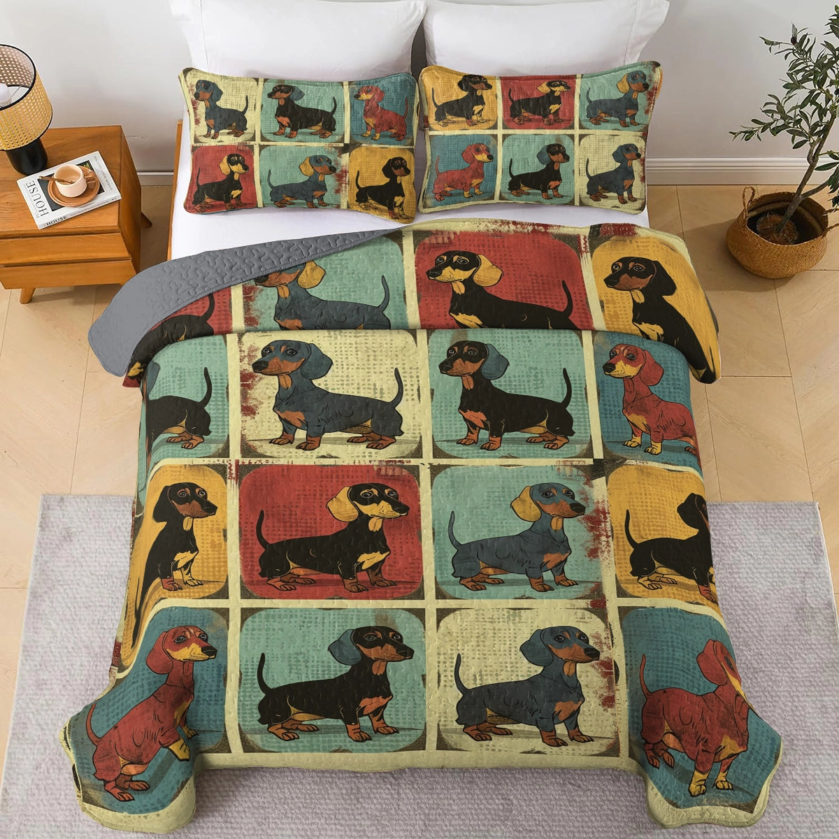 Shineful All Season Quilt 3-Piece Set Vintage Dachshund Gallery