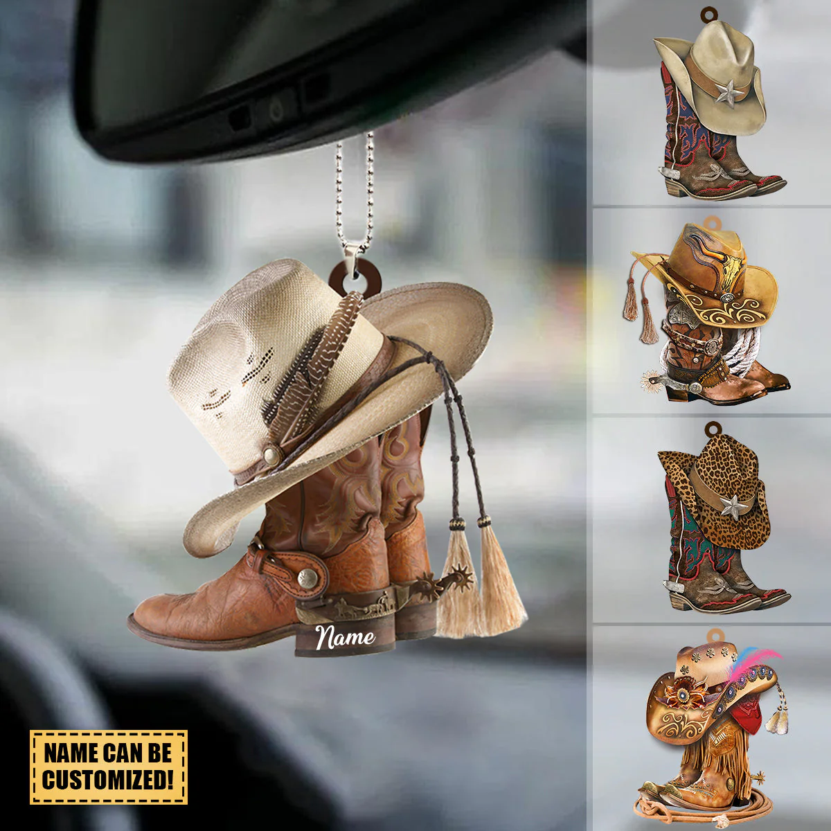 Personalized Boots And Hat Cowboy Acrylic Car Ornament