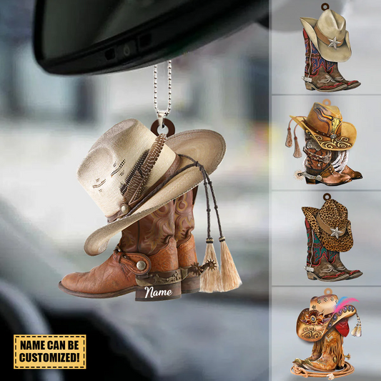 Personalized Boots And Hat Cowboy Acrylic Car Ornament